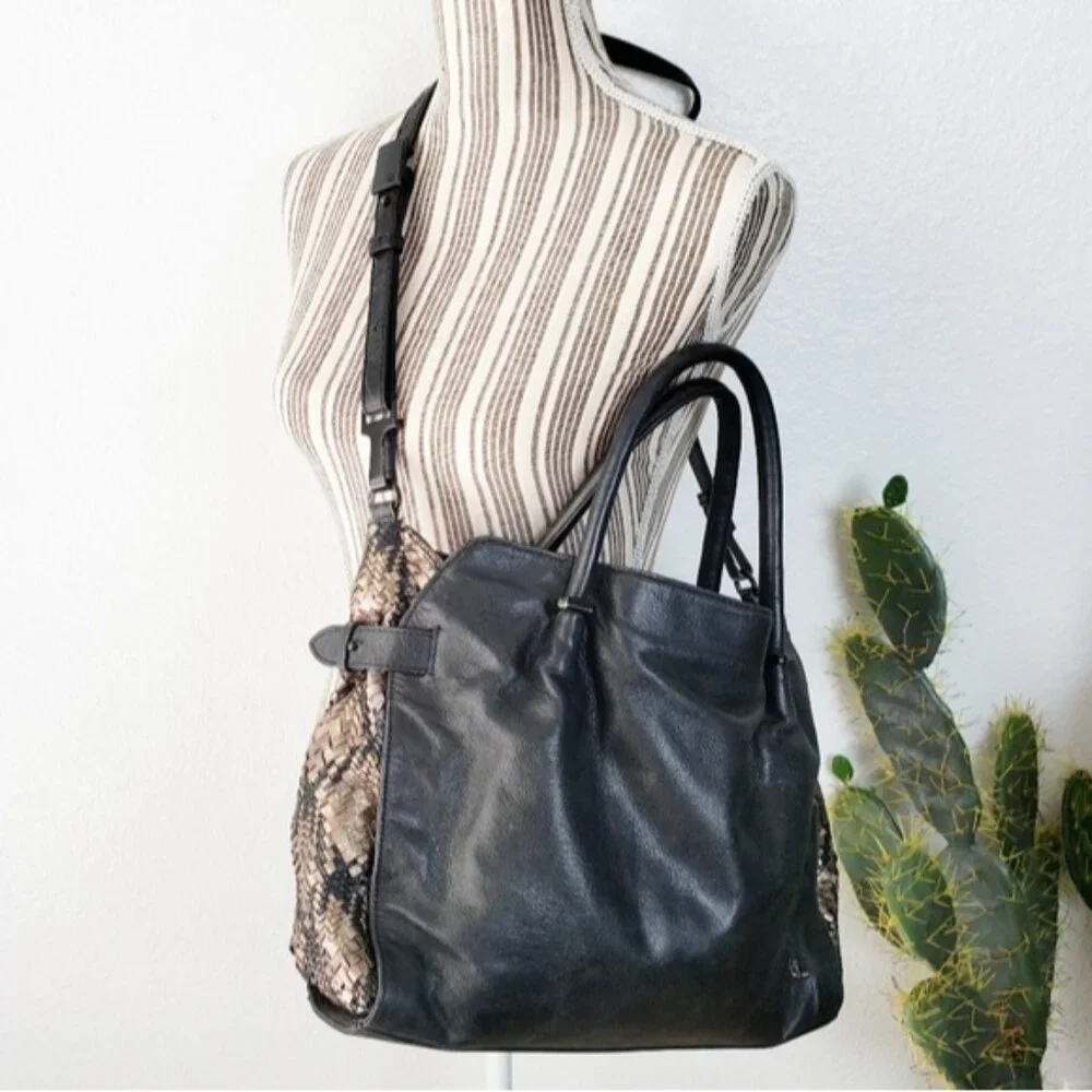 Elliott LUCCA Leather Metallic Woven Detail Slouchy Hobo Bag Large